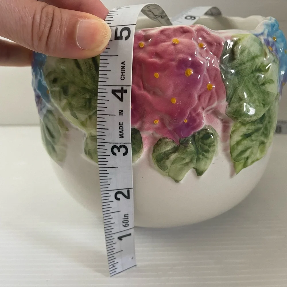 Vintage Pier One Pink Blue Hydrangea Floral Ceramic Planter 5”